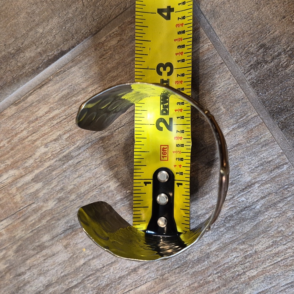 Hammered Non-magnetic Ornate Detail Silver & Goldish Bronze Tone Cuff Bracelet - Picture 4 of 5